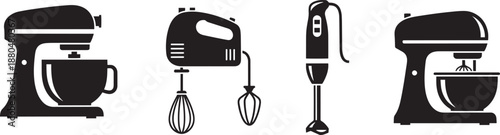 Set of kitchen electric mixers including stand hand and immersion blender icons