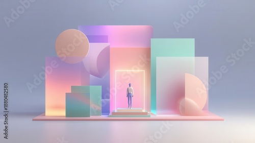 Abstract Geometric Composition with Human Figure and Light