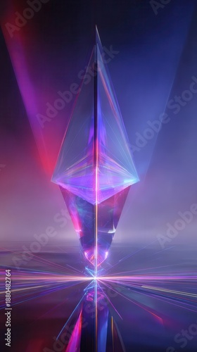 Abstract Geometric Crystal with Vibrant Light Beams, Futuristic Art