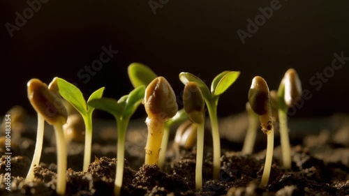 Seedlings Growing in Soil Closeup.