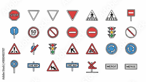 Collection of Road Traffic Signs and Symbols.