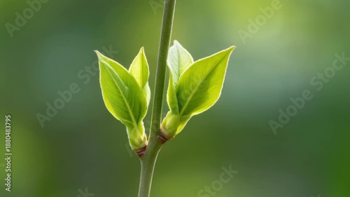 New Green Leaves on Stem.