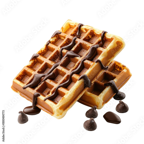 Isolated chocolate waffle on a clean white background, simple and classic presentation. cutout png
