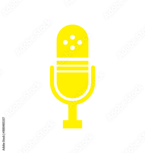 This vintage style desktop condenser microphone icon, brightly colored yellow, represents a clear communication symbol ideal for digital interface.