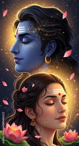 Shiva parvati hindu gods divine couple meditation spiritual art painting wallpaper background hd