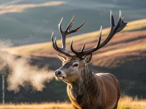 Majestic stag standing proud in a golden meadow