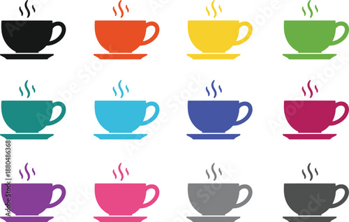 Wallpaper Mural Colorful coffee cup icon set with steam flat vector illustration Torontodigital.ca