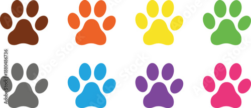Colorful paw print icons set pet animal footprint flat vector illustration