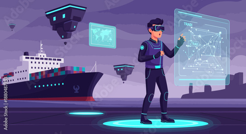 Man Wearing Virtual Reality Headset Interacting.