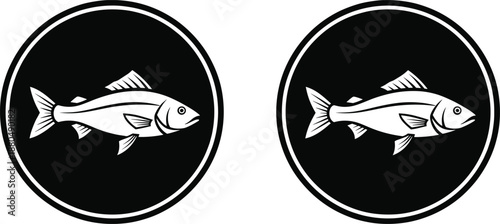 Fish silhouette badge icons vector illustration black and white seafood emblem symbols for fishing branding design