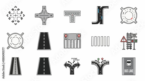 Collection of Road and Intersection Icons.