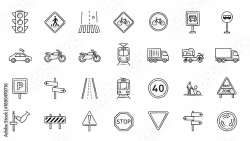 Collection of Transportation and Traffic Signs Icons.