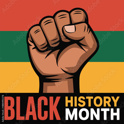 Black History Month Fist Graphic with Pan-African Colors and Bold Typography