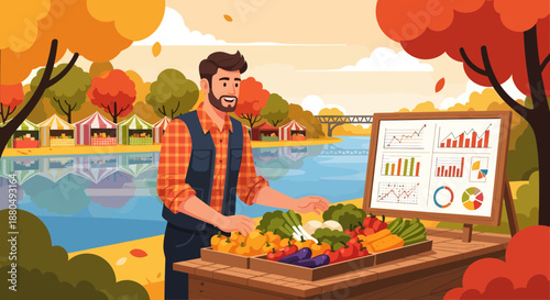 Farmer presenting fresh produce on a table outdoors