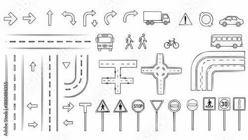 Collection of Road Signs and Traffic Symbols.