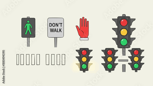 Traffic Signals and Pedestrian Crossing Signs Collection.