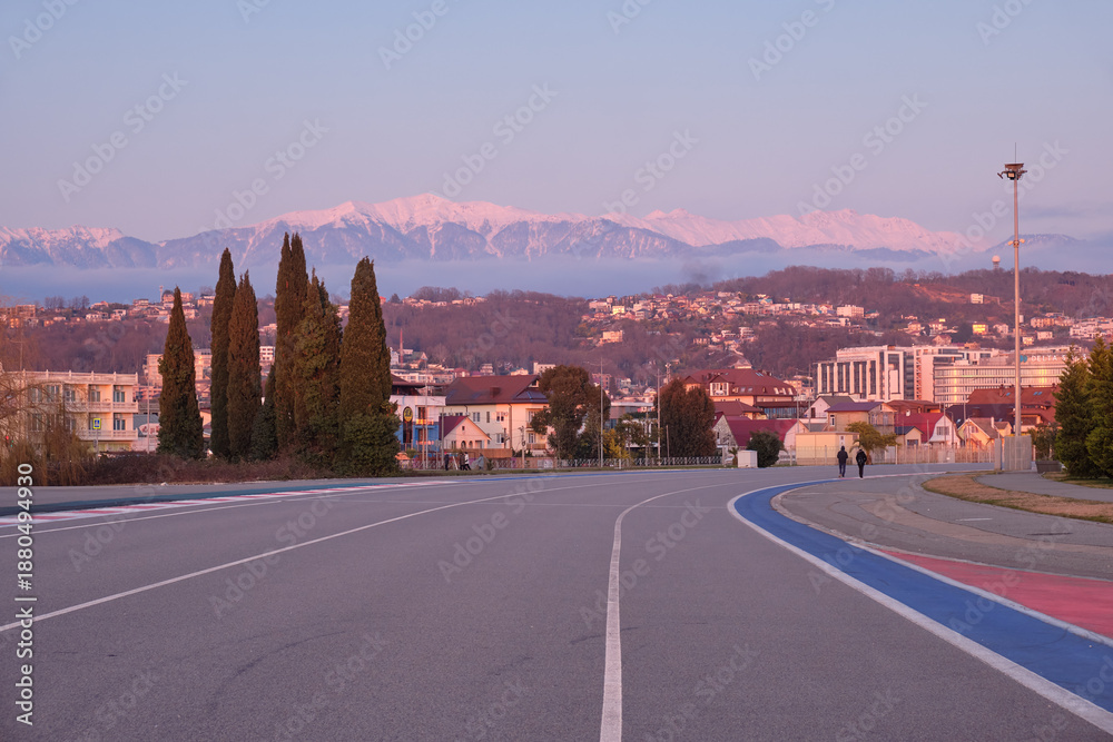 Obraz premium Sochi Olympic Park Circuit. The section of the Formula 1 track in Sirius. Krasnodar Krai. Russia