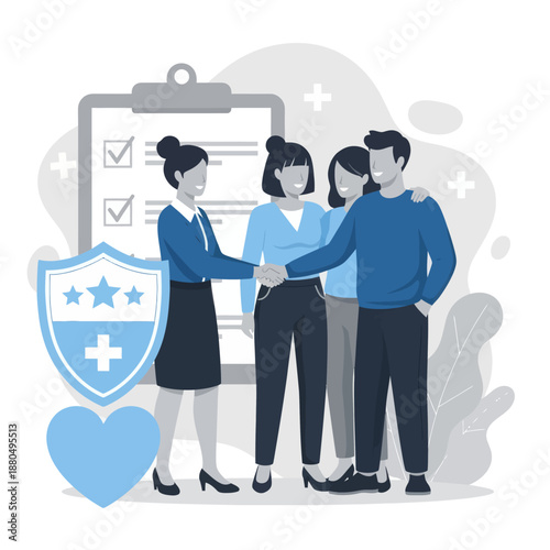 Health insurance concept. Big clipboard with document on it, Healthcare, finance and medical service, flat vector modern illustration