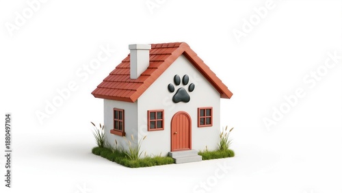 House with paw print symbol on white background  