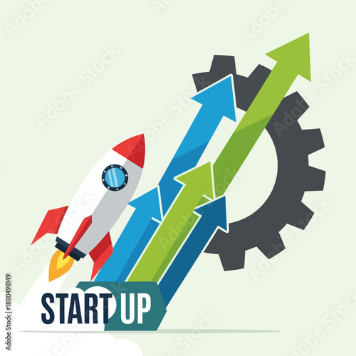 Startup Rocket Ship Launching with Arrows.