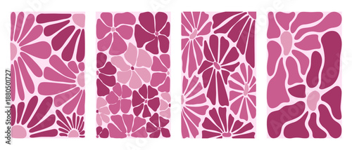 Elegant abstract pink floral mosaic patterns with stylized petals and vibrant shades
