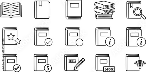 Editable line vector book icon set
