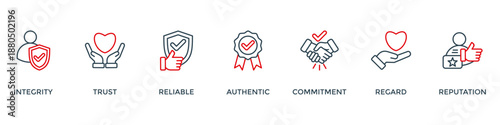 Credibility banner web icon vector illustration concept with icon of integrity, trust, reliable, authentic, commitment, regard, and reputation