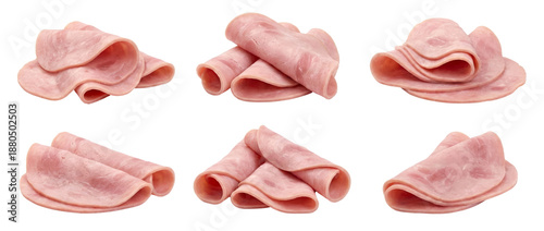 Sliced Ham Piles Isolated on White Background - Food Photography