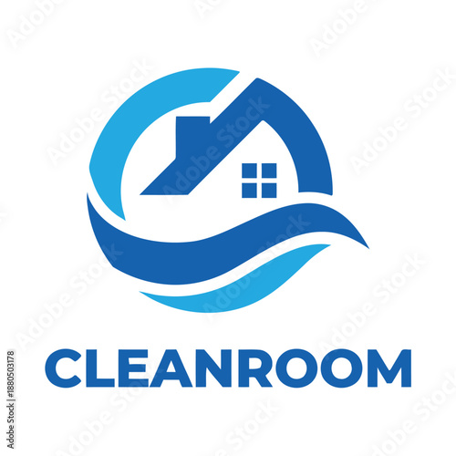 Cleanroom logo with house and wave design elements combined icon