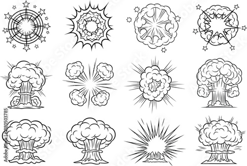 Various Comic Blast and Smoke Cloud Icons for Action Illustration and Manga Graphic Design