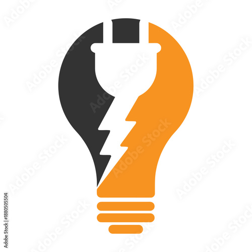 Light bulb icon with plug and lightning bolt symbol isolated on white background icon