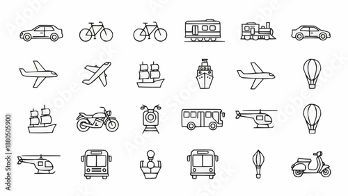 Collection of Transportation Icons Vector Illustration.