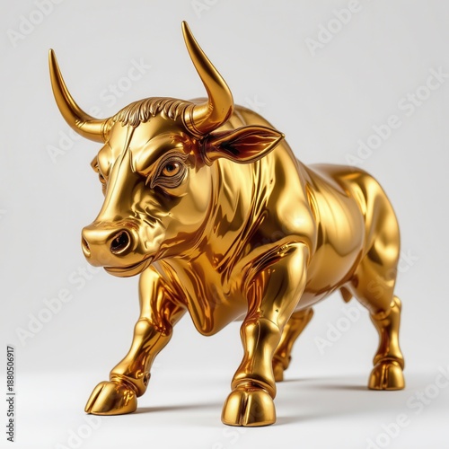 Golden Bull Sculpture with Reflective Finish
