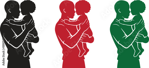 African American Father Holding Child Silhouette Family Love Parenting Concept
