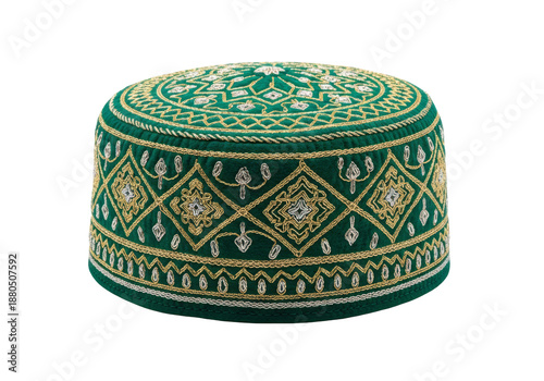 emerald embroidered kufi cap for ramadan eid mubarak