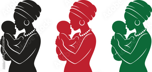 African Mother Holding Baby Silhouette Black Family Love and Heritage Concept