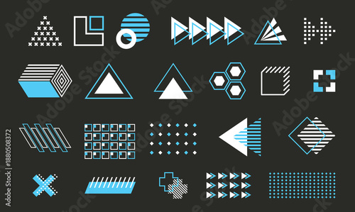 Abstract futuristic geometric UI elements set with blue accents on dark background