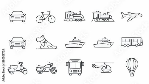 Collection of Transportation Icons Line Art Style.