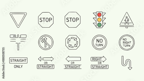 Collection of traffic signs and symbols illustration.