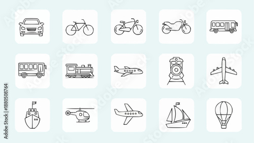 Collection of Hand Drawn Transportation Icons.