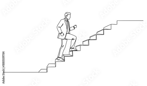 One line businessman walking stairs vector illustration career growth concept