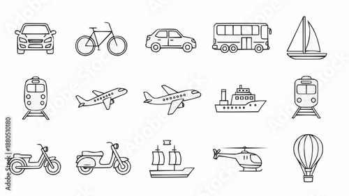 Collection of Hand Drawn Transportation Icons.