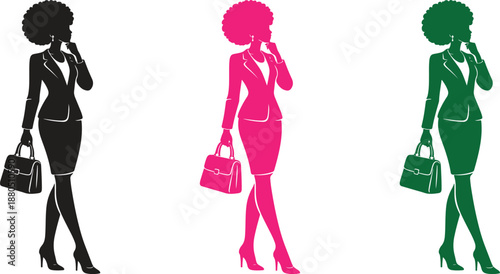 Elegant African Business Woman with Afro Hair Silhouette Vector Illustration