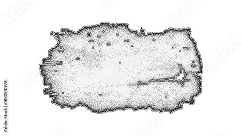 A torn paper edge with rough texture and scattered debris viewed from a straight-on perspective