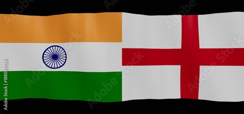 Flags of India and England wave on a black background peacefully