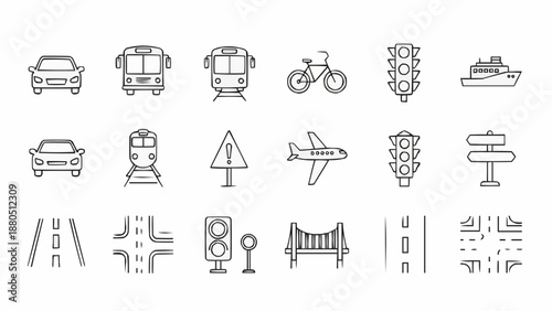 Collection of Transportation Icons and Symbols.