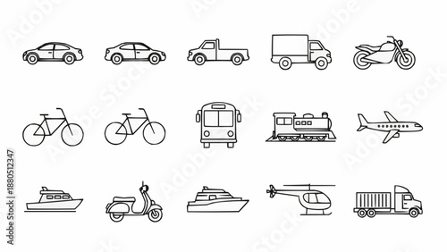 Collection of Transportation Icons Vector Art.