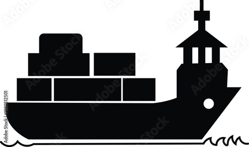 a simple drawing of a cargo ship loaded with multiple shipping containers