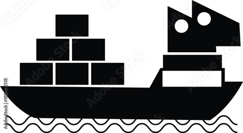 a simple drawing of a cargo ship loaded with multiple shipping containers