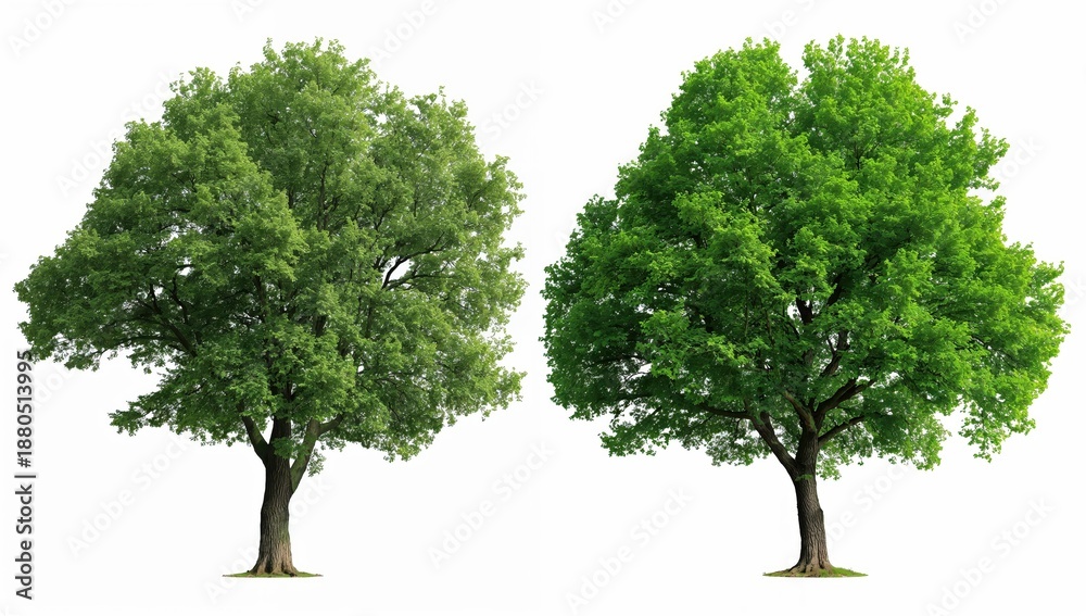 Fototapeta premium Green leafy trees isolated on white, nature concept for ecology, conservation, forest design resources and outdoor environmental media creation